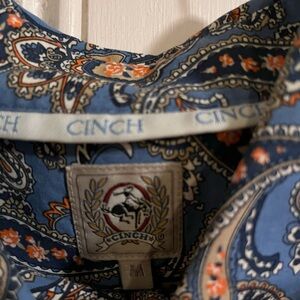 Cinch Blue Paisley Shirt with Orange Highlights